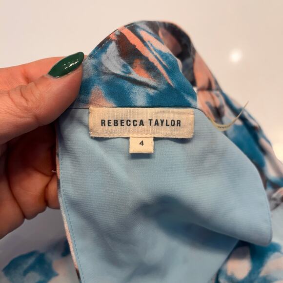 Rebecca Taylor Poolside Blue Aloha Drawstring Abstract Silk Mini Dress Size 4 - Picture 5 of 10